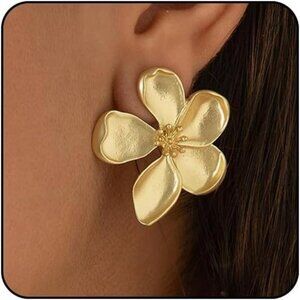 Gold Flower Statement Earrings Big Floral Drop Earrings Fashion Jewelry